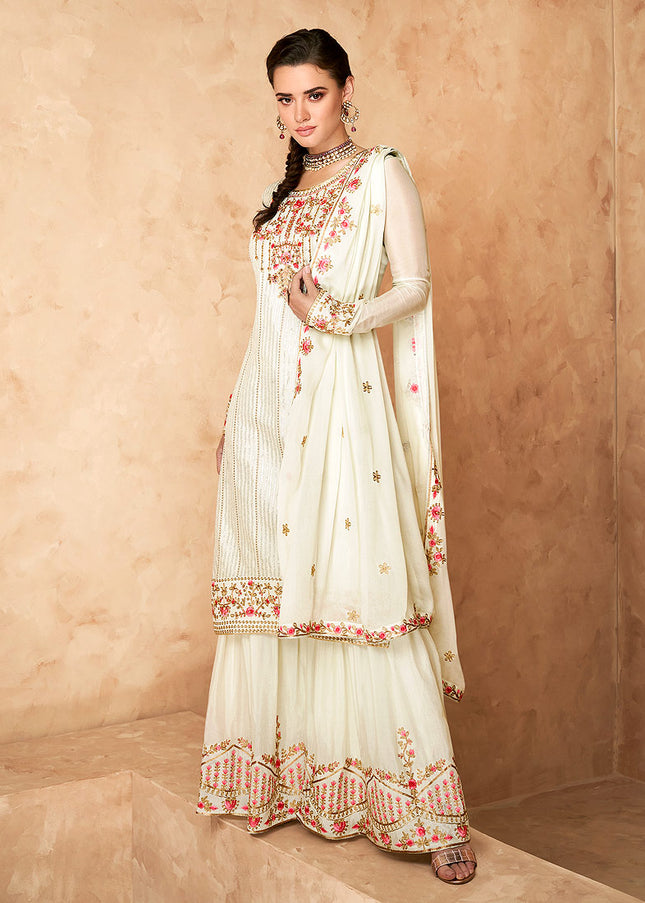 Offwnite Floral Embroidered Sharara Suit