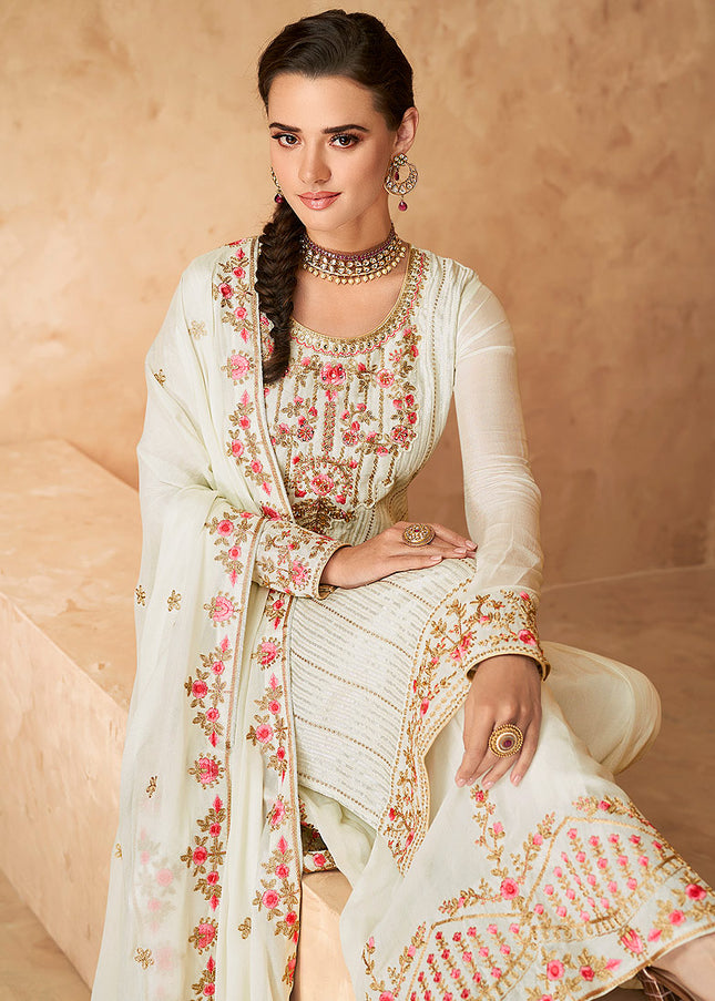 Offwnite Floral Embroidered Sharara Suit