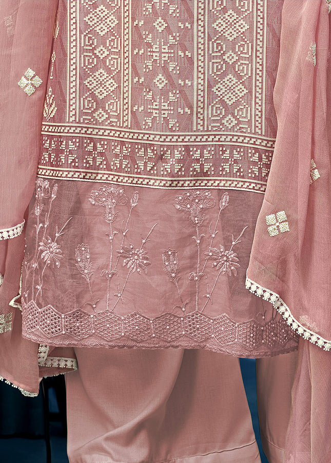 Pink Embroidered Palazzo Suit