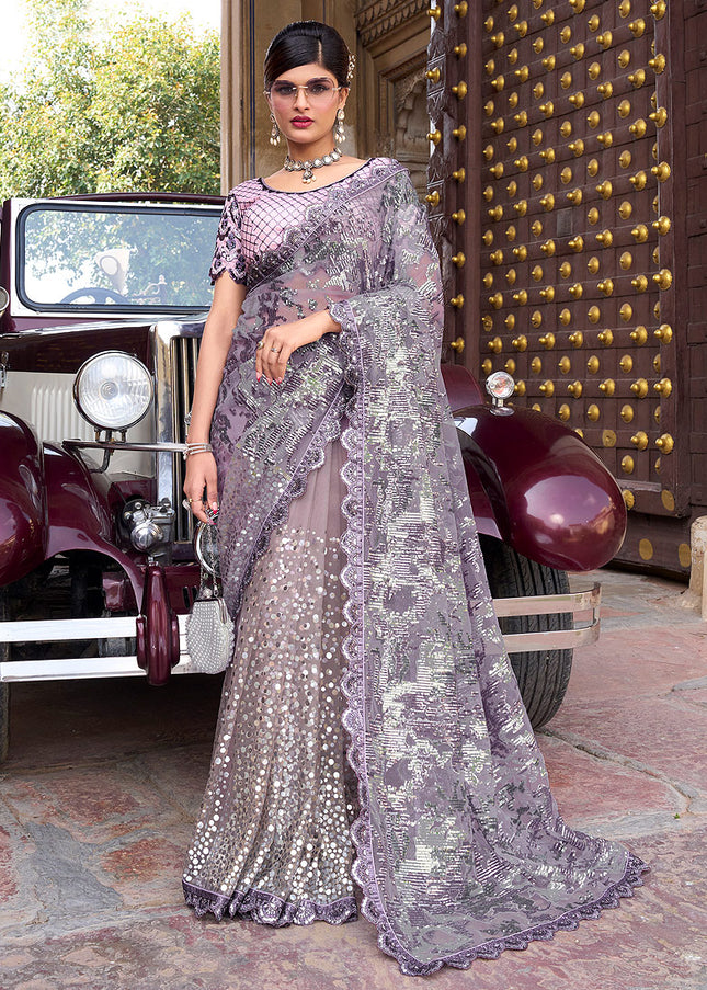 Purple and Gold Embroidered Saree