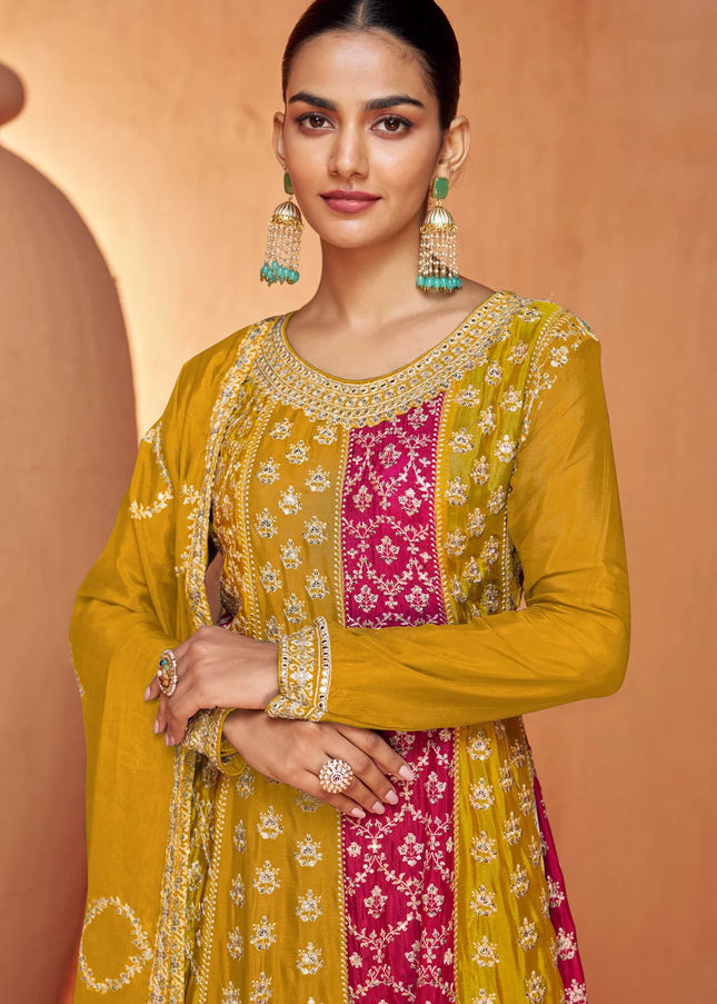 Yellow Multicolor Embroidered Sharara Suit