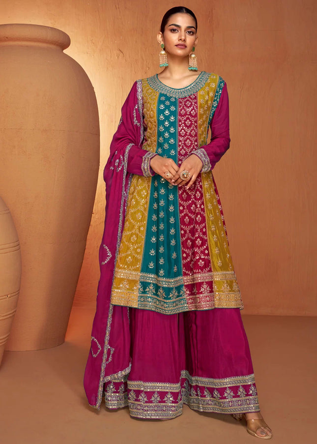 Pink Multicolor Embroidered Sharara Suit