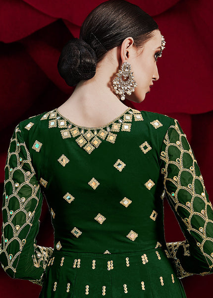 Green and Gold Embroidered Pant Style Anarkali