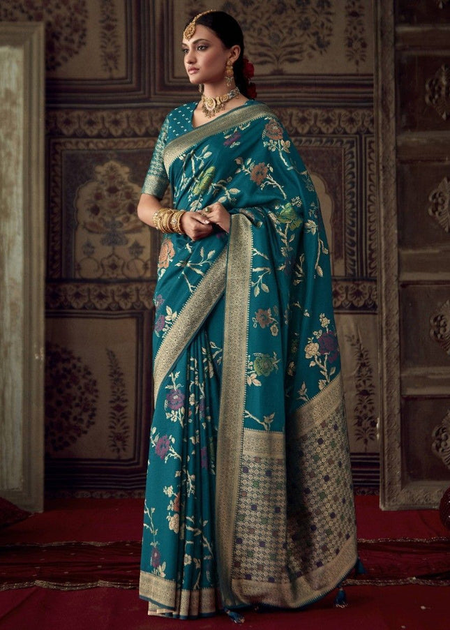 Turquoise Zari Weaved Banarasi Saree