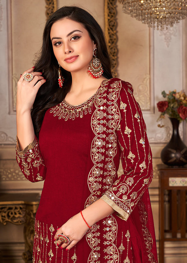 Red and Gold Embroidered Punjabi Suit