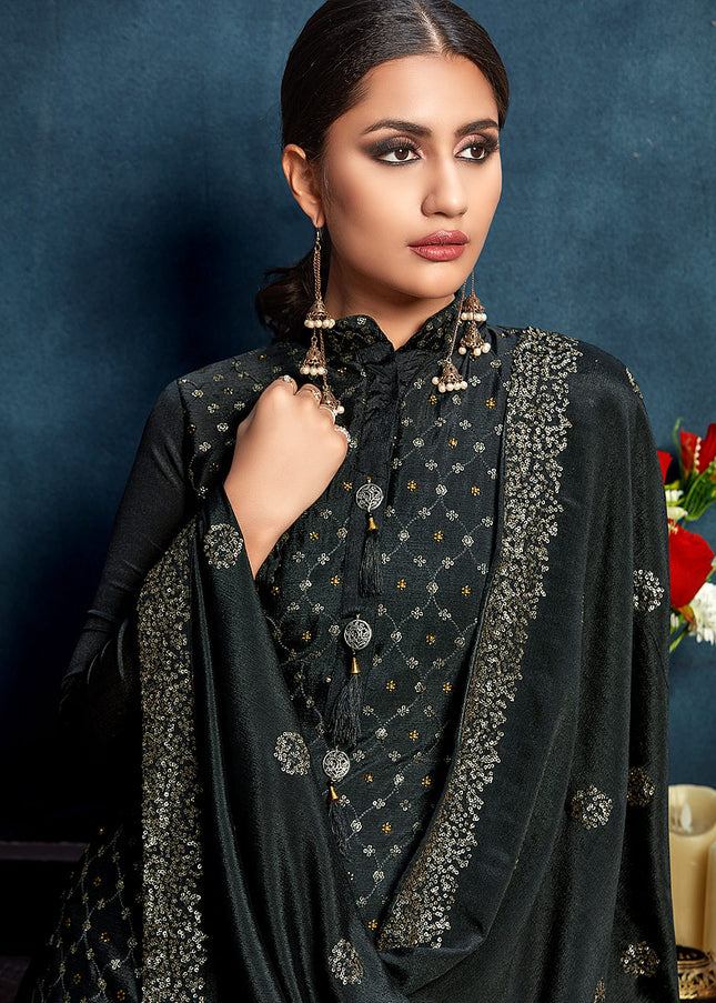 Black and Gold Embroidered Palazzo Suit