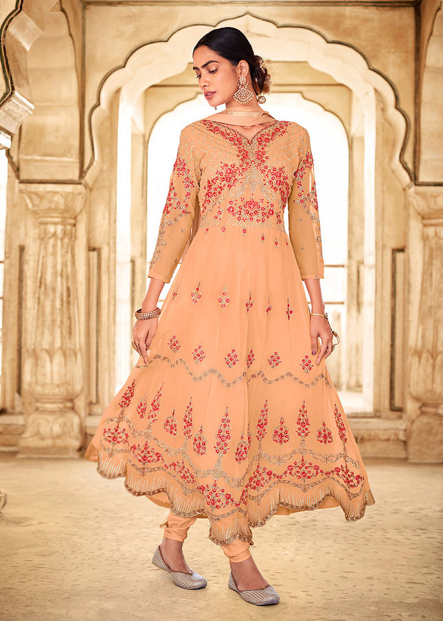 Peach and Gold Embroidered Anarkali