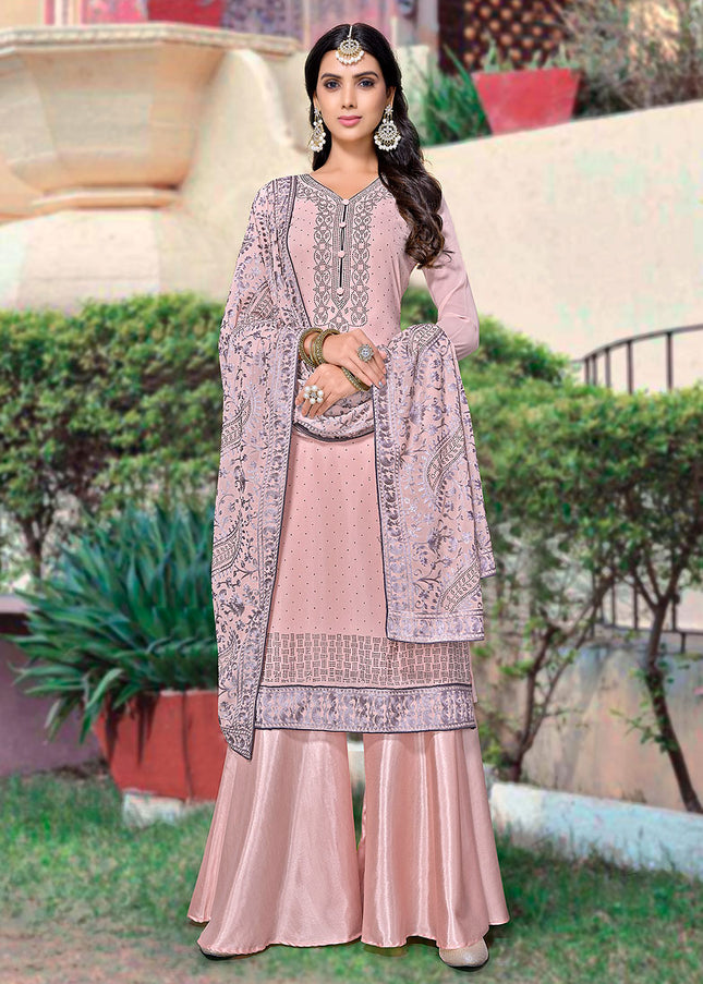 Light Pink Embroidered Sharara Suit