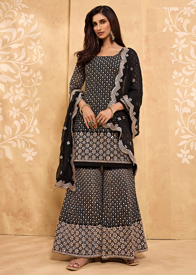 Black and Gold Embroidered Sharara Suit