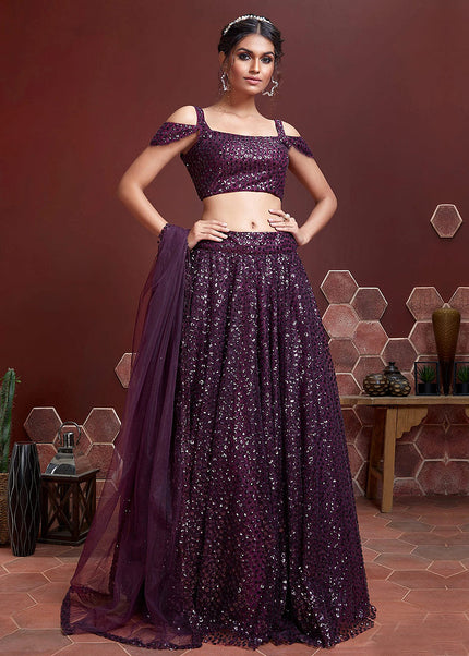 Purple and Gold Embroidered Lehenga