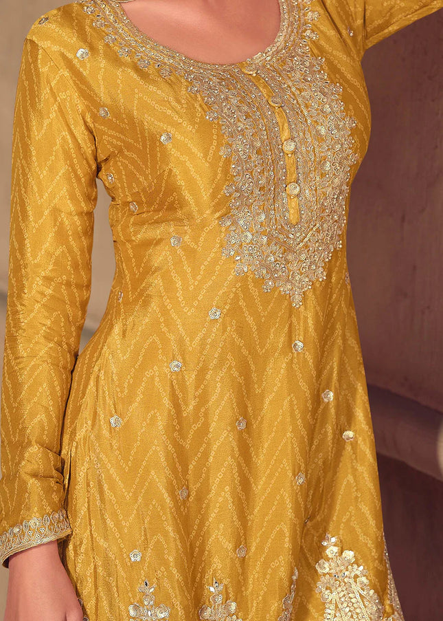 Yellow Embroidered Palazzo Suit