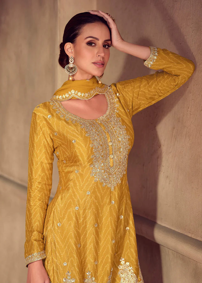 Yellow Embroidered Palazzo Suit