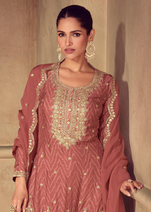 Rust Embroidered Palazzo Suit