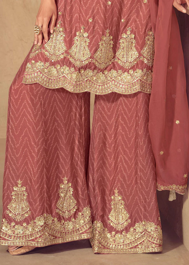 Rust Embroidered Palazzo Suit