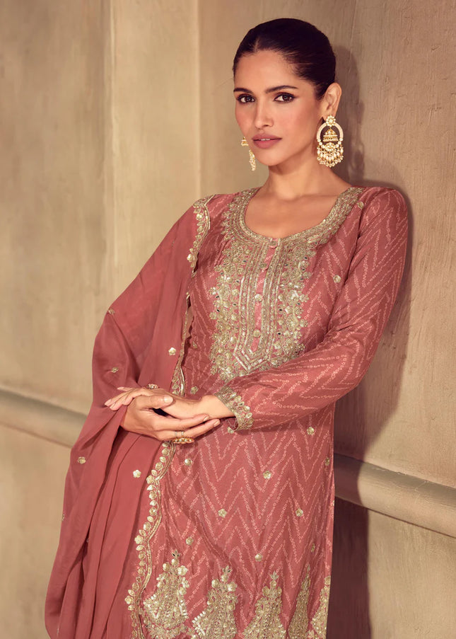 Rust Embroidered Palazzo Suit
