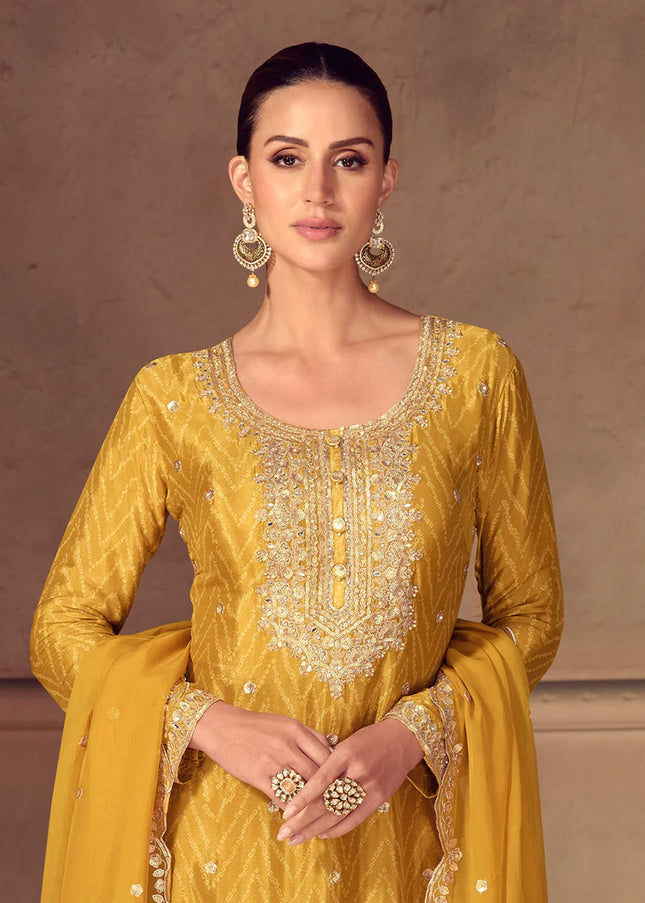 Yellow Embroidered Palazzo Suit