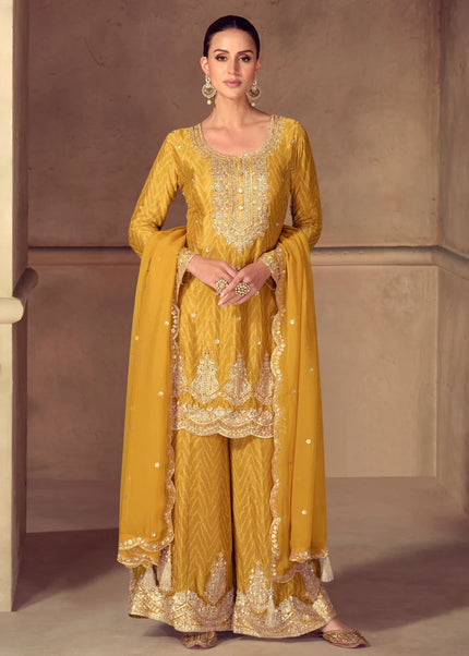 Yellow Embroidered Palazzo Suit