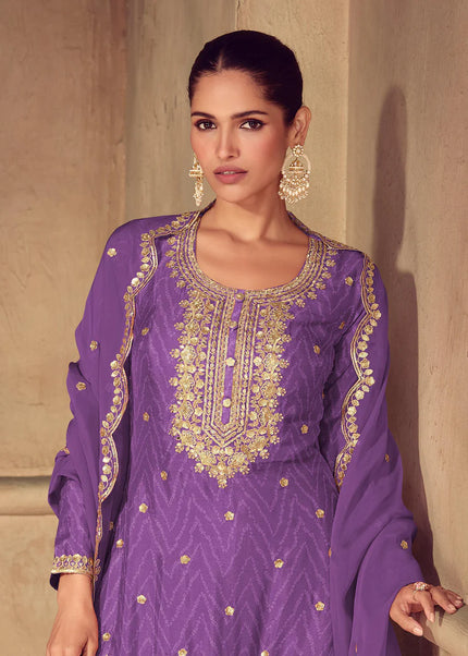 Purple Embroidered Palazzo Suit