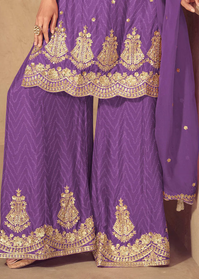 Purple Embroidered Palazzo Suit