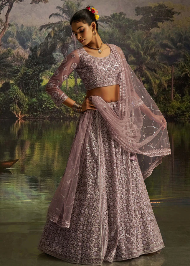 Mauve Embroidered Lehenga Choli