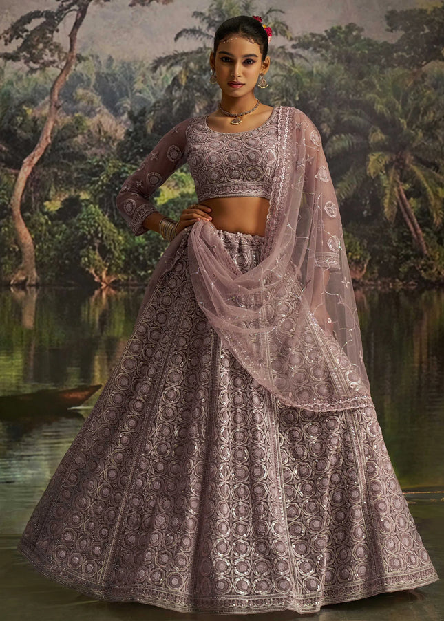 Mauve Embroidered Lehenga Choli