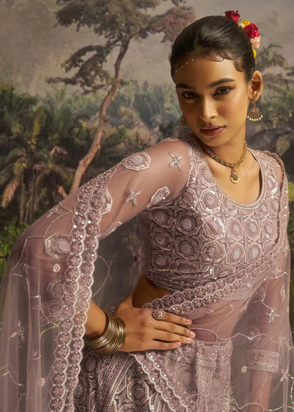 Mauve Embroidered Lehenga Choli