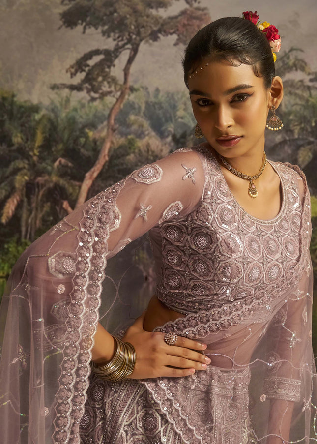 Mauve Embroidered Lehenga Choli