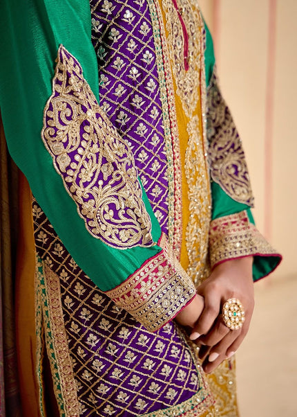 Yellow Multicolor Embroidered Gharara Suit