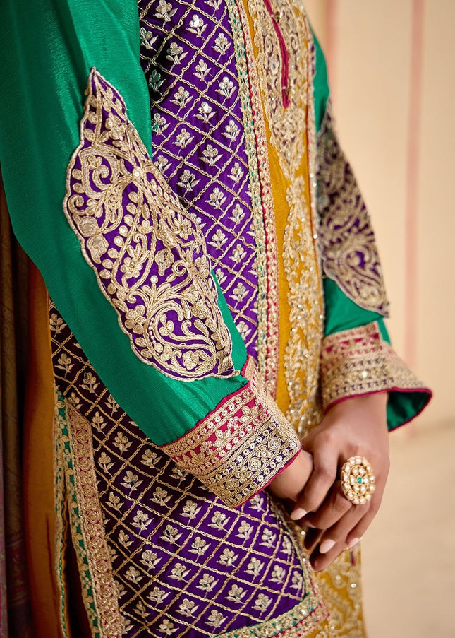 Yellow Multicolor Embroidered Gharara Suit