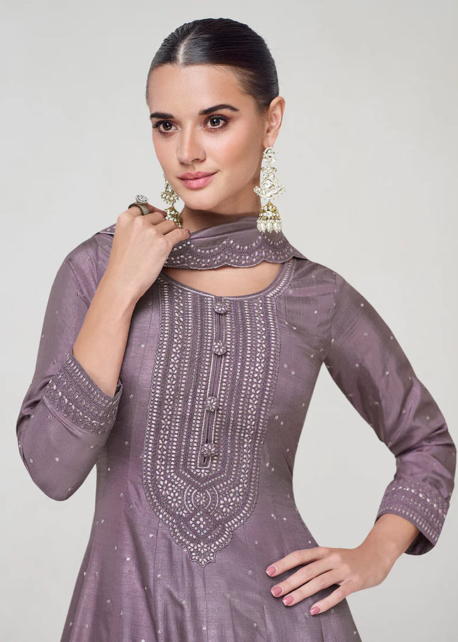 Purple Embroidered Anarkali Gown