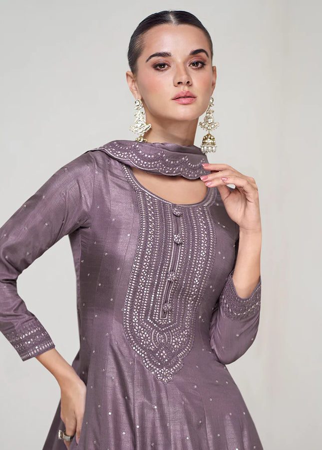 Purple Embroidered Anarkali Gown