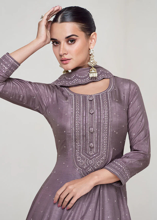 Purple Embroidered Anarkali Gown