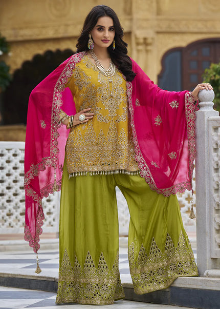 Mustard Embroidered Palazzo Suit