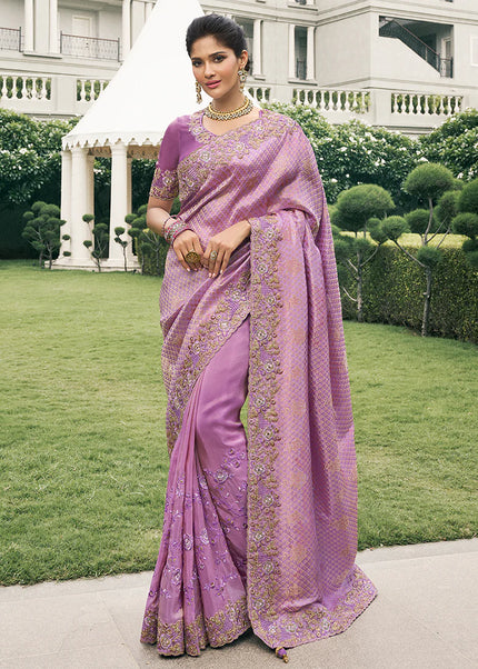 Lavender Embroidered Wedding Saree