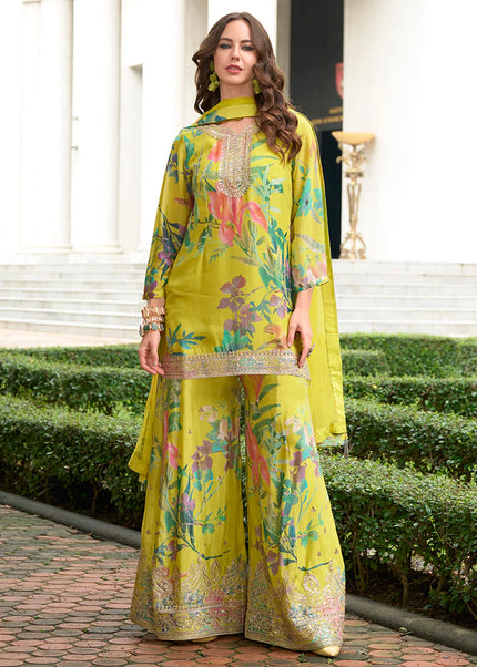 Green Embroidered Palazzo Suit