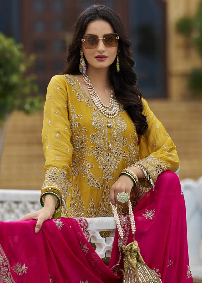 Mustard Embroidered Palazzo Suit