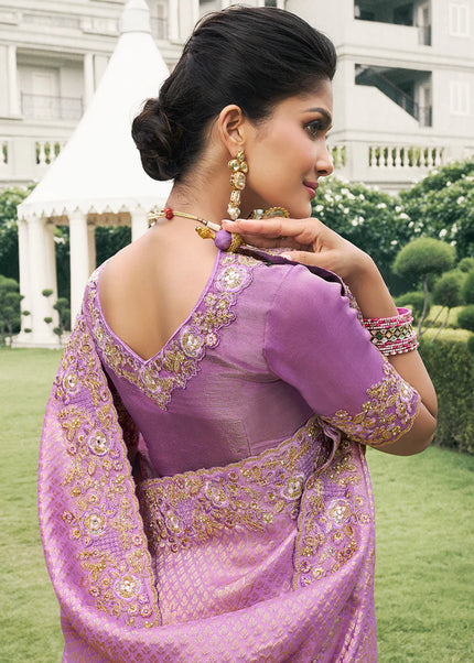 Lavender Embroidered Wedding Saree