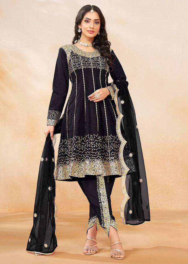 Black Embroidered Tulip Pant Style Suit