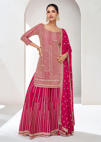 Pink and Gold Embroidered Sharara Suit