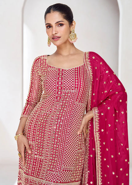 Pink and Gold Embroidered Sharara Suit