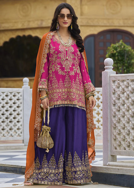 Pink Embroidered Palazzo Suit