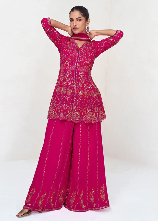 Pink Embroidered Sharara Suit