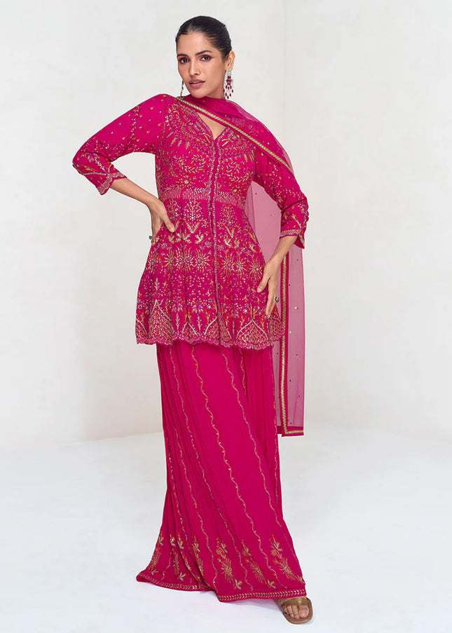 Pink Embroidered Sharara Suit