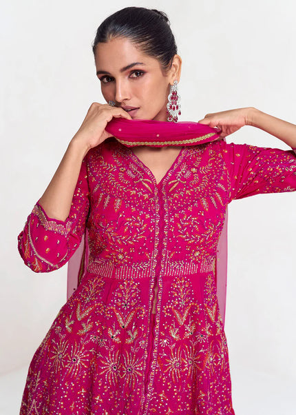 Pink Embroidered Sharara Suit