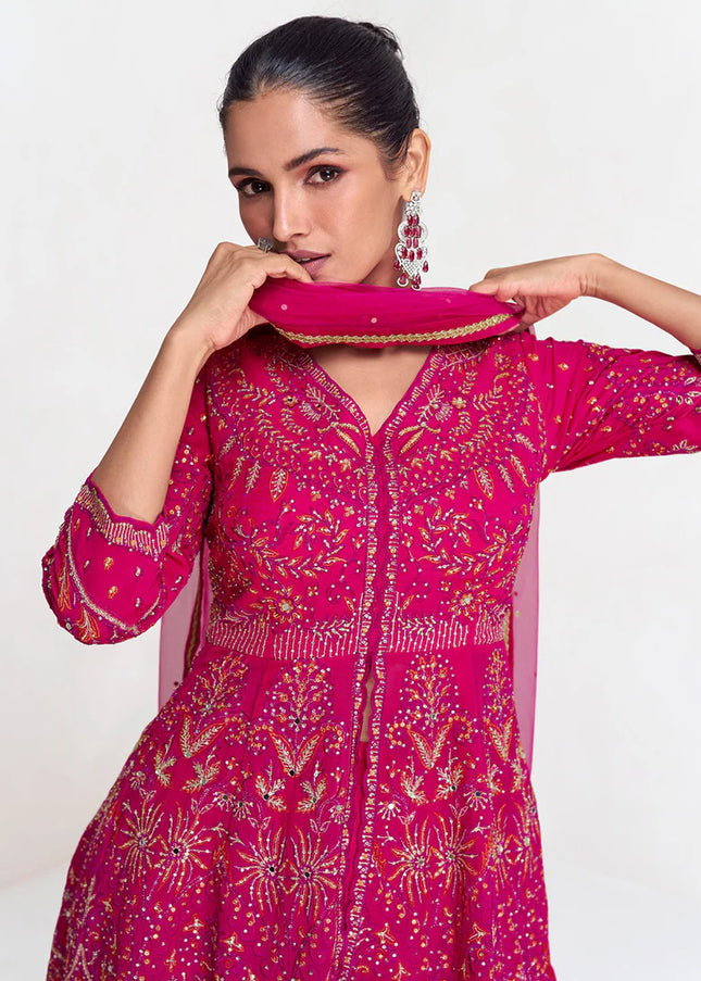 Pink Embroidered Sharara Suit