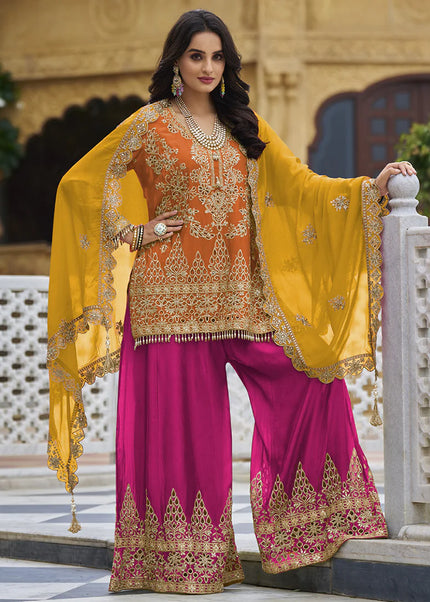 Orange Embroidered Palazzo Suit