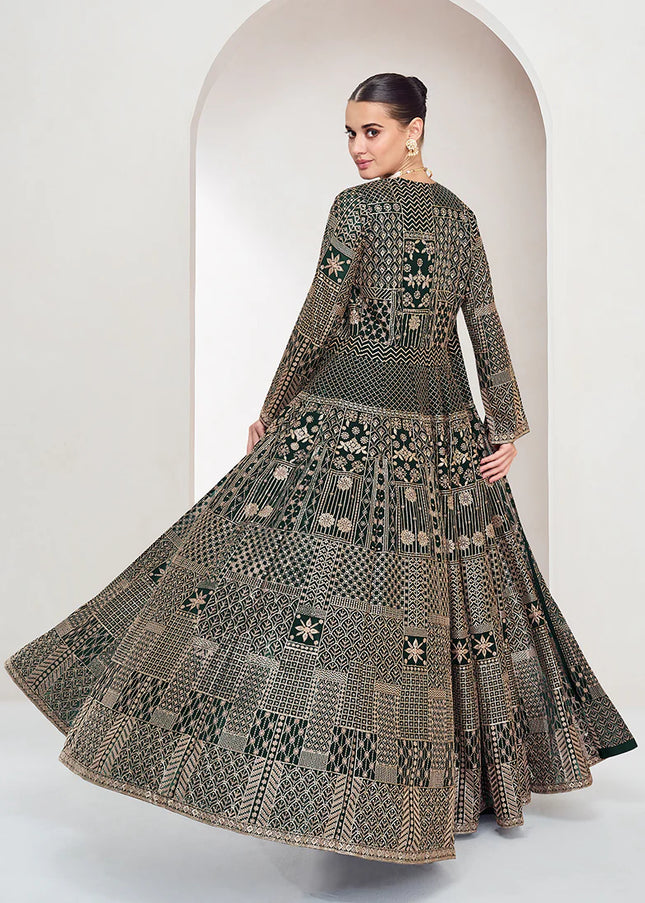 Green Embroidered Jacket Style Sharara Suit