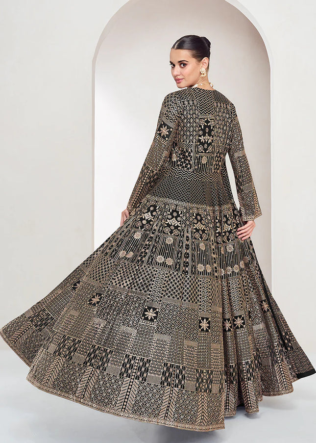 Black Embroidered Jacket Style Sharara Suit