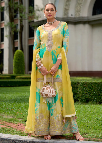 Yellow Embroidered Palazzo Suit