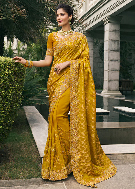 Yellow Embroidered Wedding Saree
